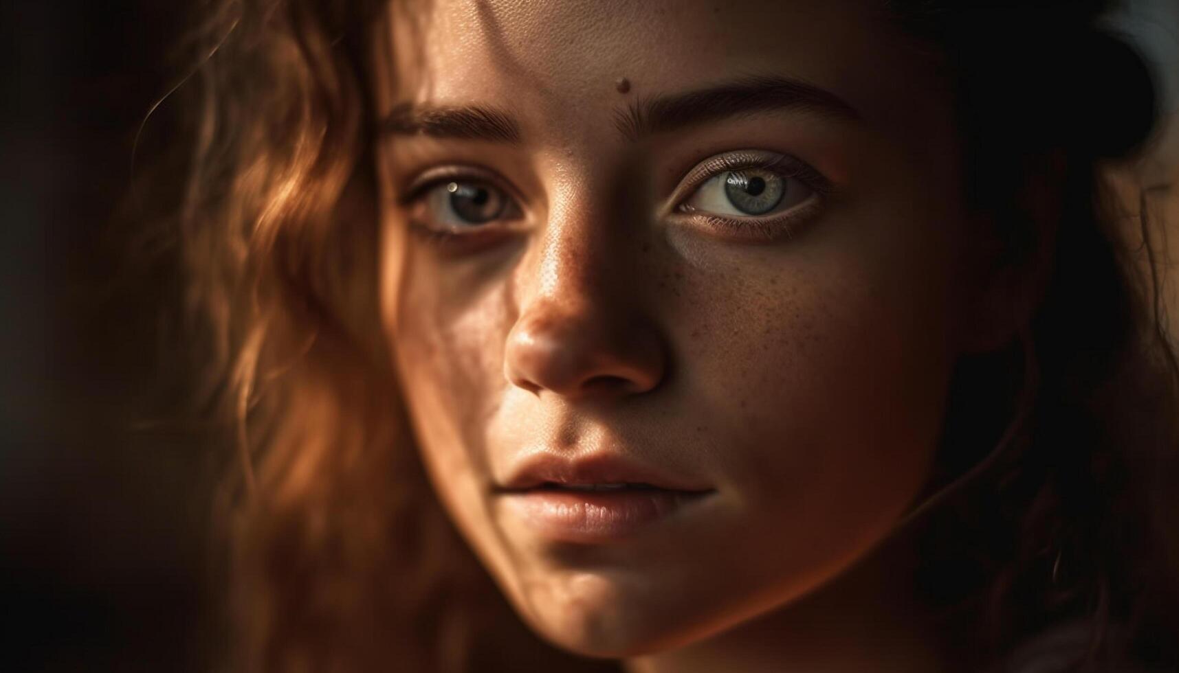 One beautiful young woman looking at camera with confidence and sensuality generated by AI photo