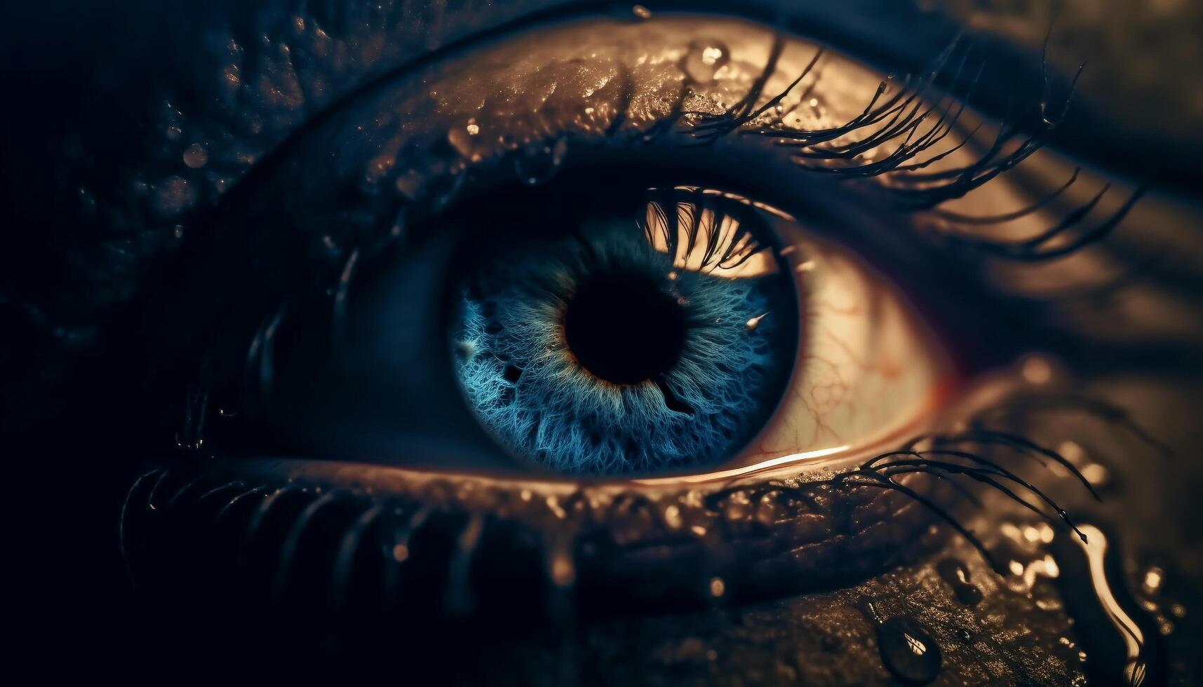 Blue eyed beauty staring at camera in studio shot with reflection generated by AI photo