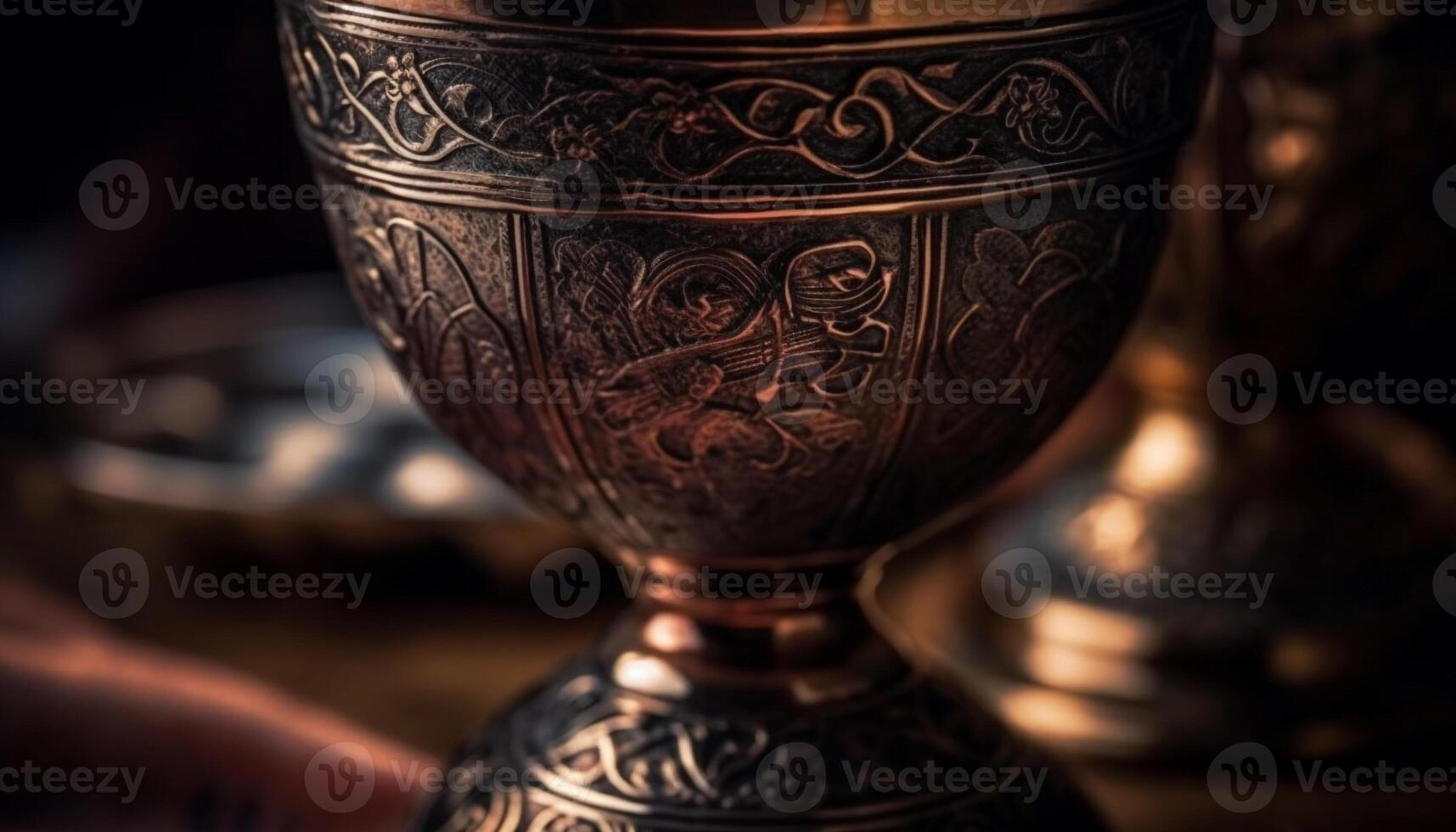 Antique chalice, ornate cross, symbolize ancient Russian Catholic spirituality generated by AI photo