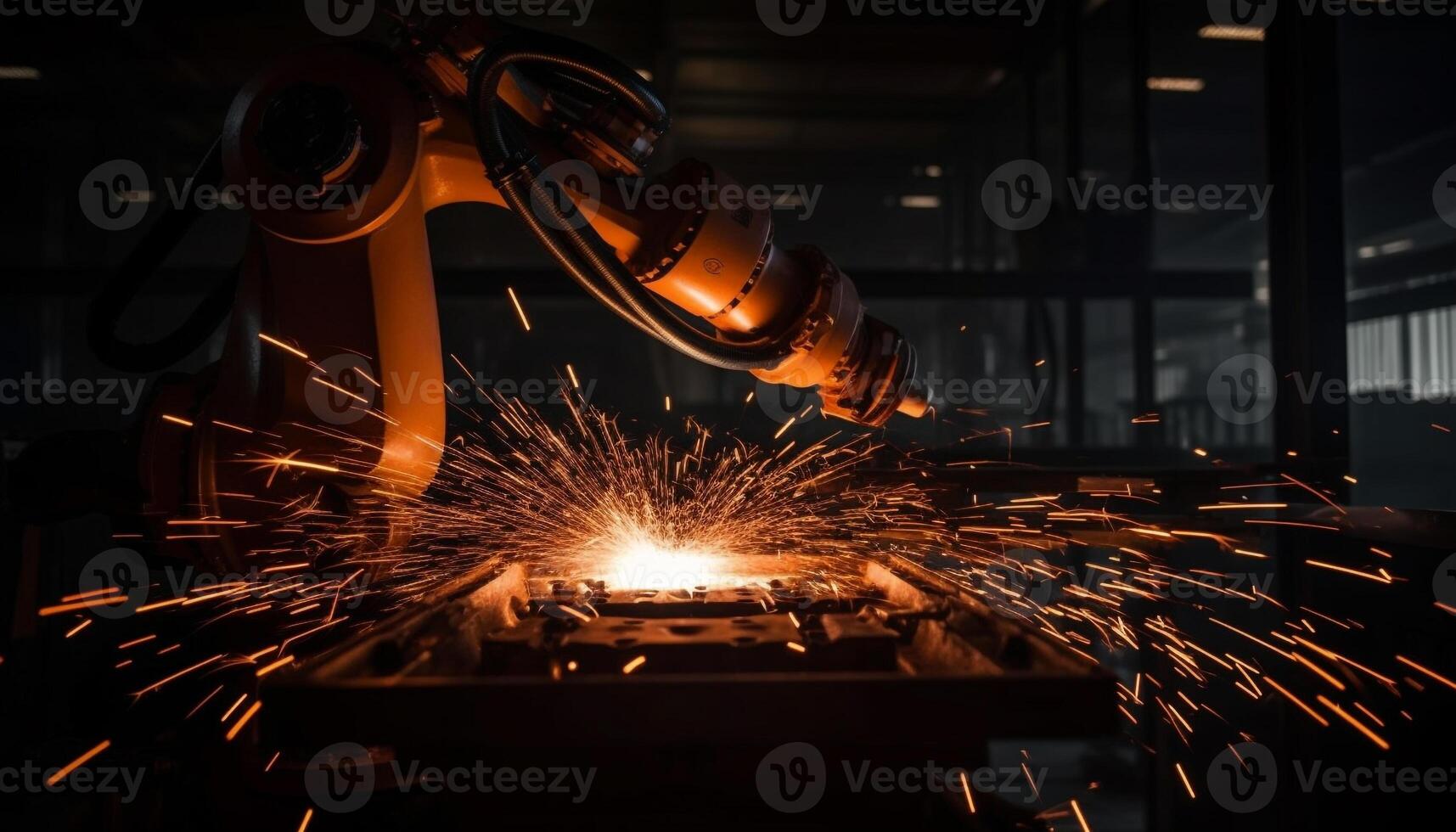 Metalworker welding with precision in an automated steel factory workshop generated by AI photo