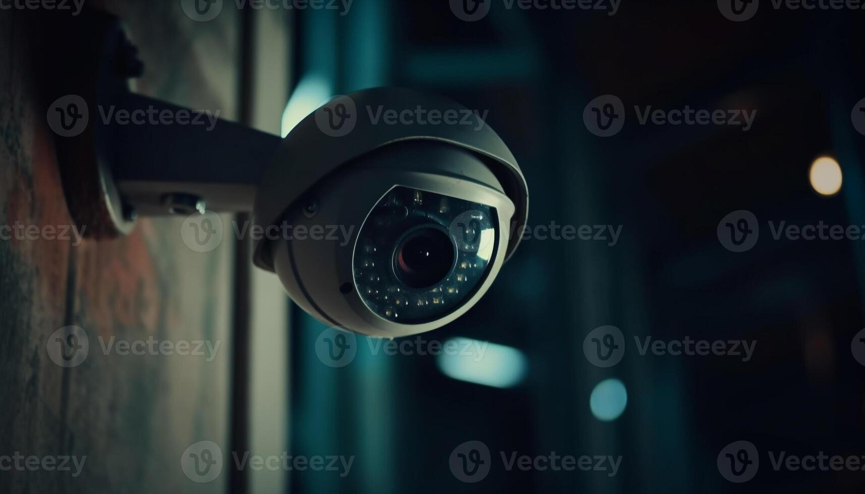 Watching eyesight, close up discovery of blue security camera lens generated by AI photo