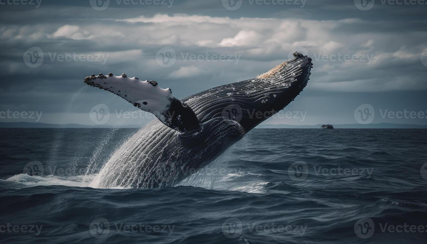 Majestic humpback whale breaches, splashing in the blue sea generated by AI photo