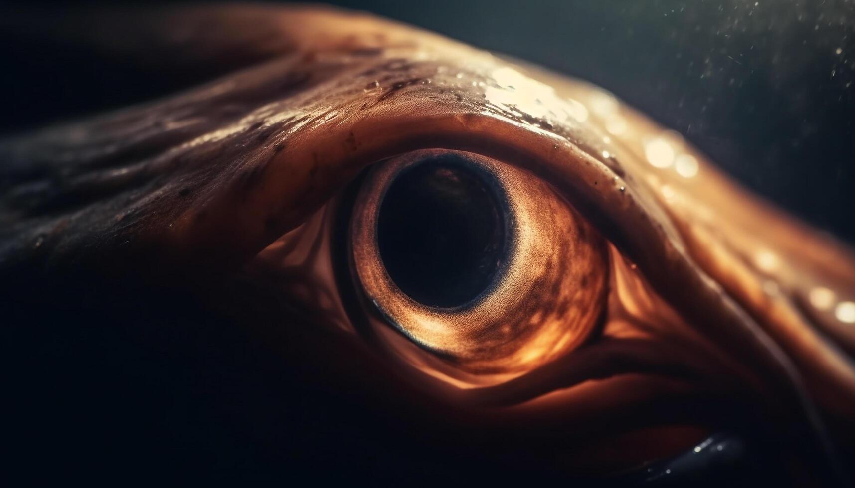 Underwater portrait of a cute fish watching with multi colored eyes generated by AI photo