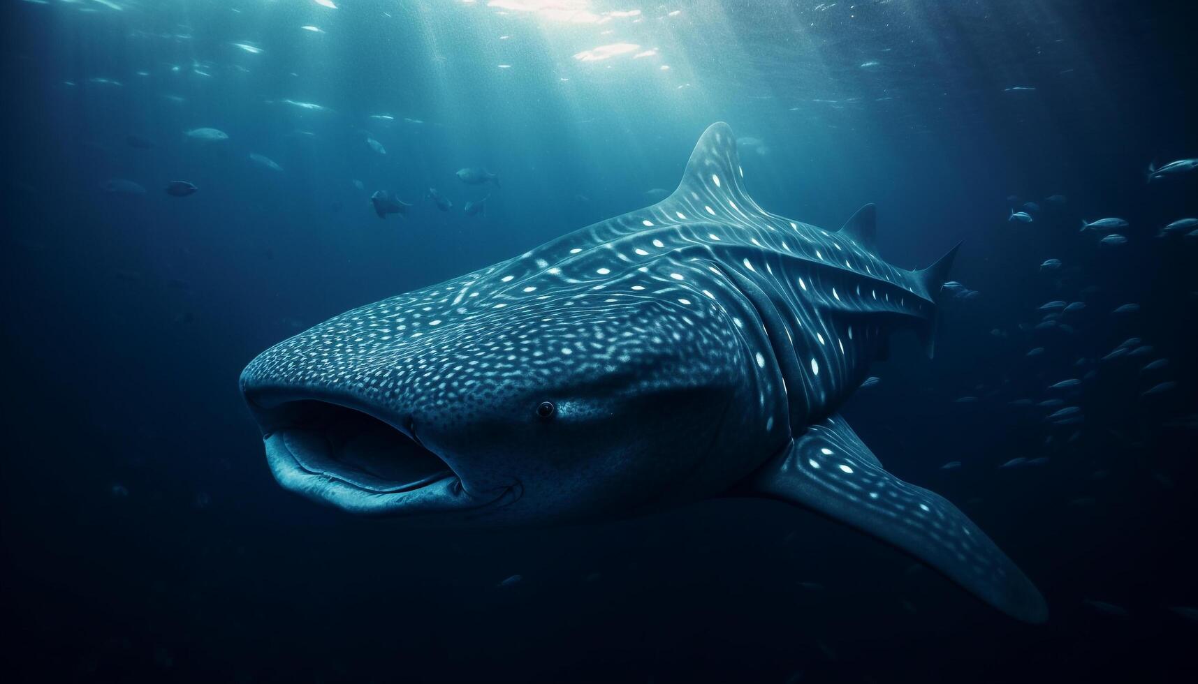 Majestic whale shark swimming in tropical reef with sea life generated by AI photo