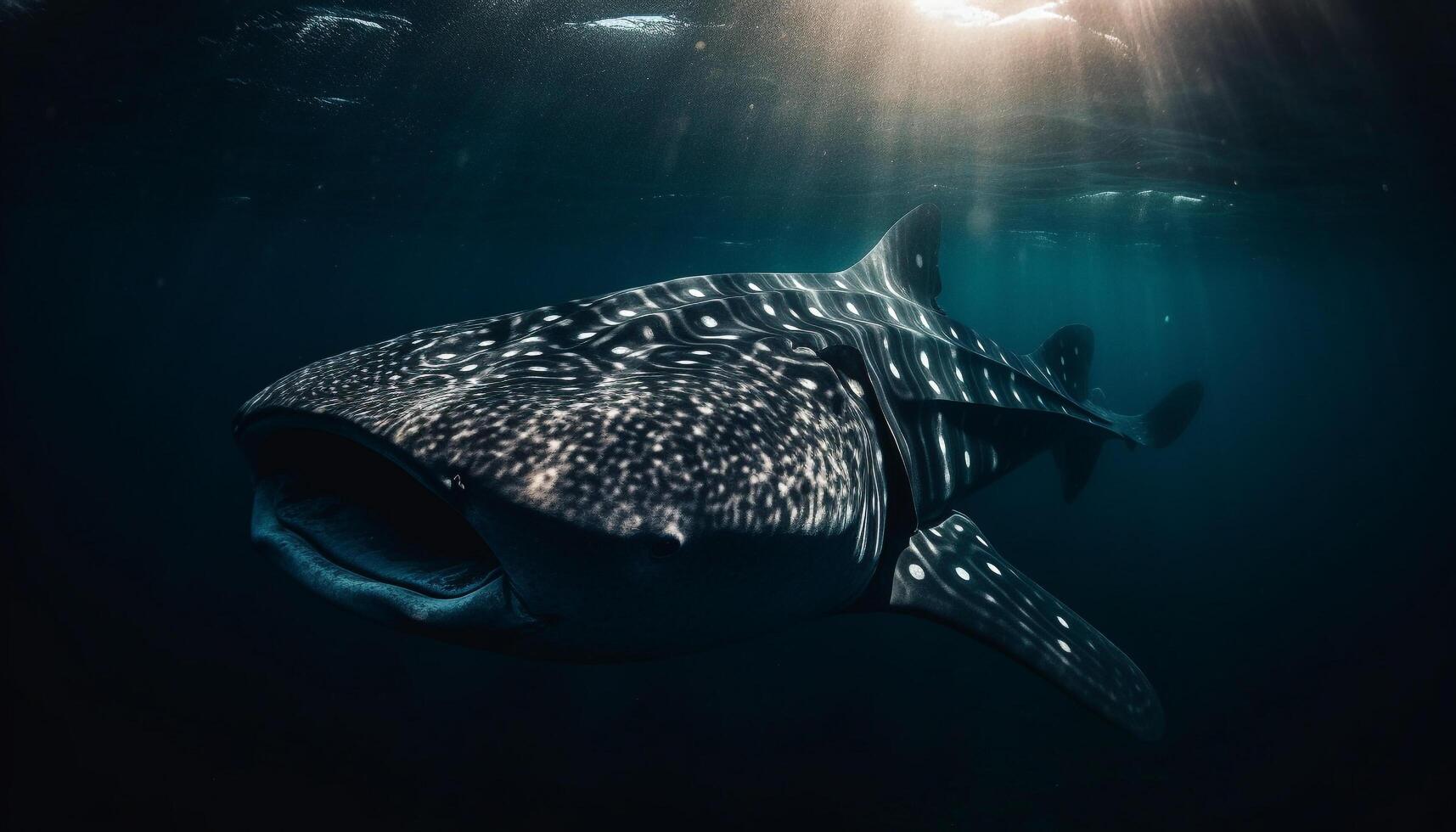 One majestic whale shark swimming in the tranquil blue sea generated by AI photo