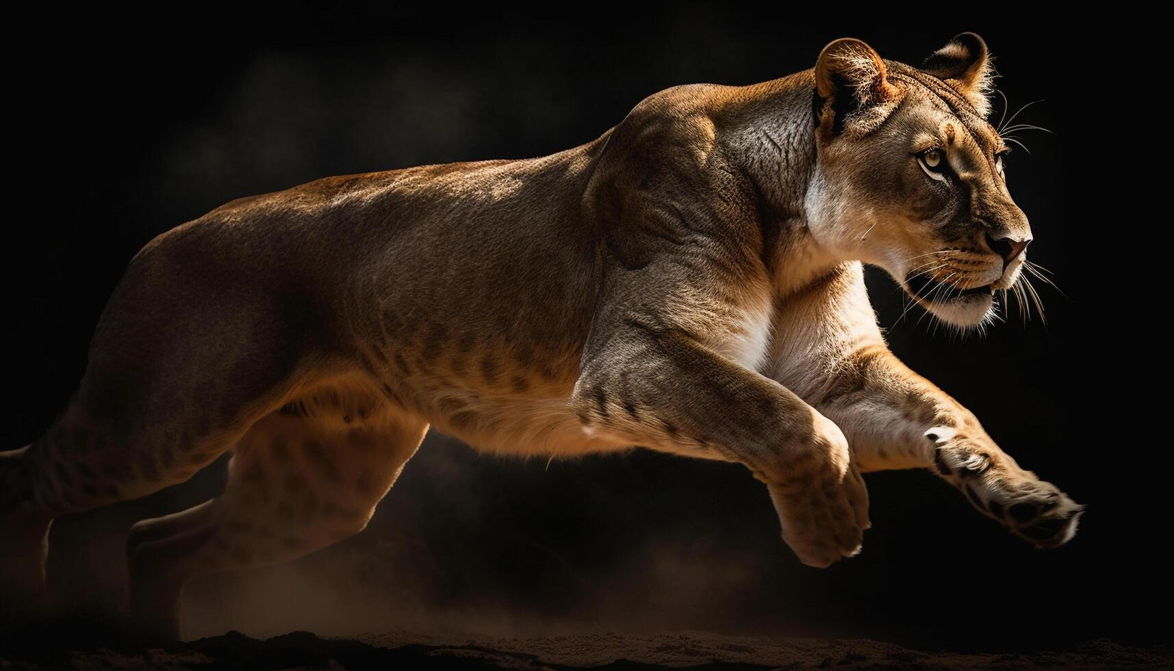 Majestic lion walking in nature, , full length portrait generated by AI photo