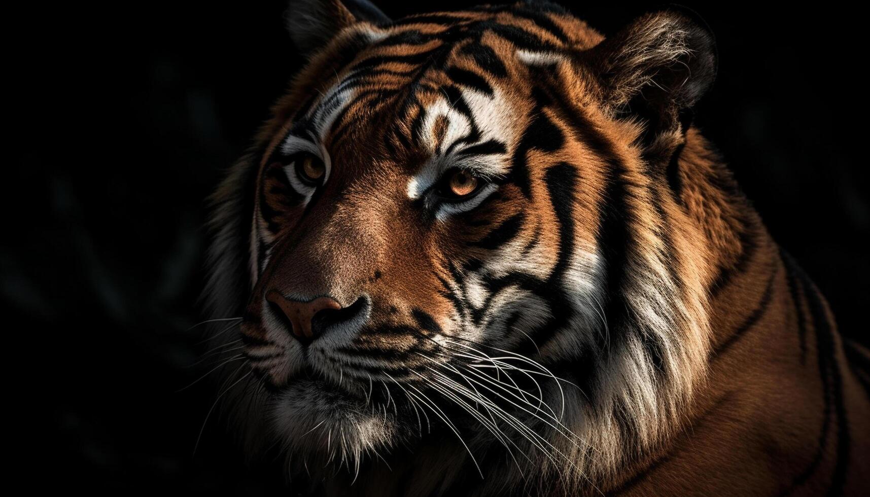 Majestic Bengal tiger staring with aggression in tropical rainforest generated by AI photo