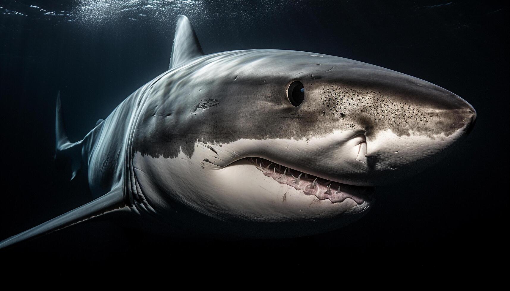 Sharp teeth of a giant saltwater fish in close up motion generated by AI photo