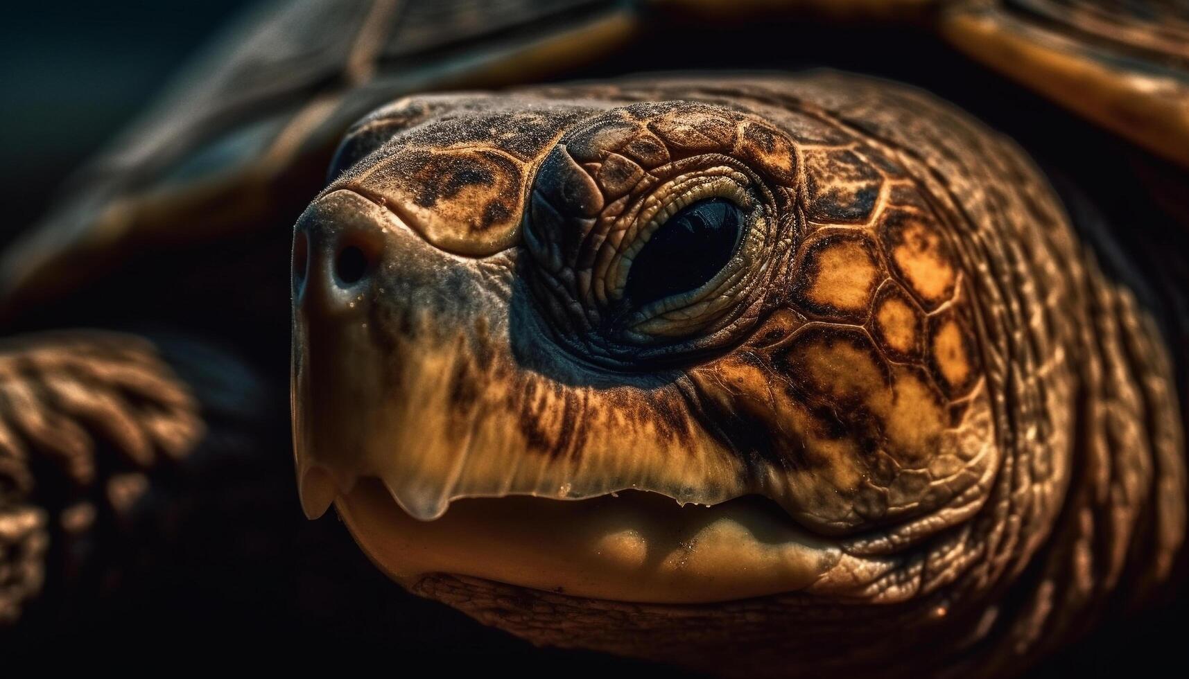 Slow turtle swims in tropical reef, looking old generated by AI photo