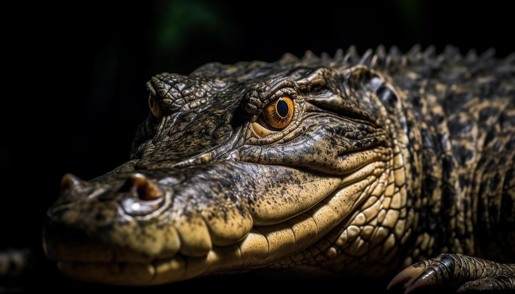 Yellow crocodile teeth and scales in close up portrait generated by AI photo