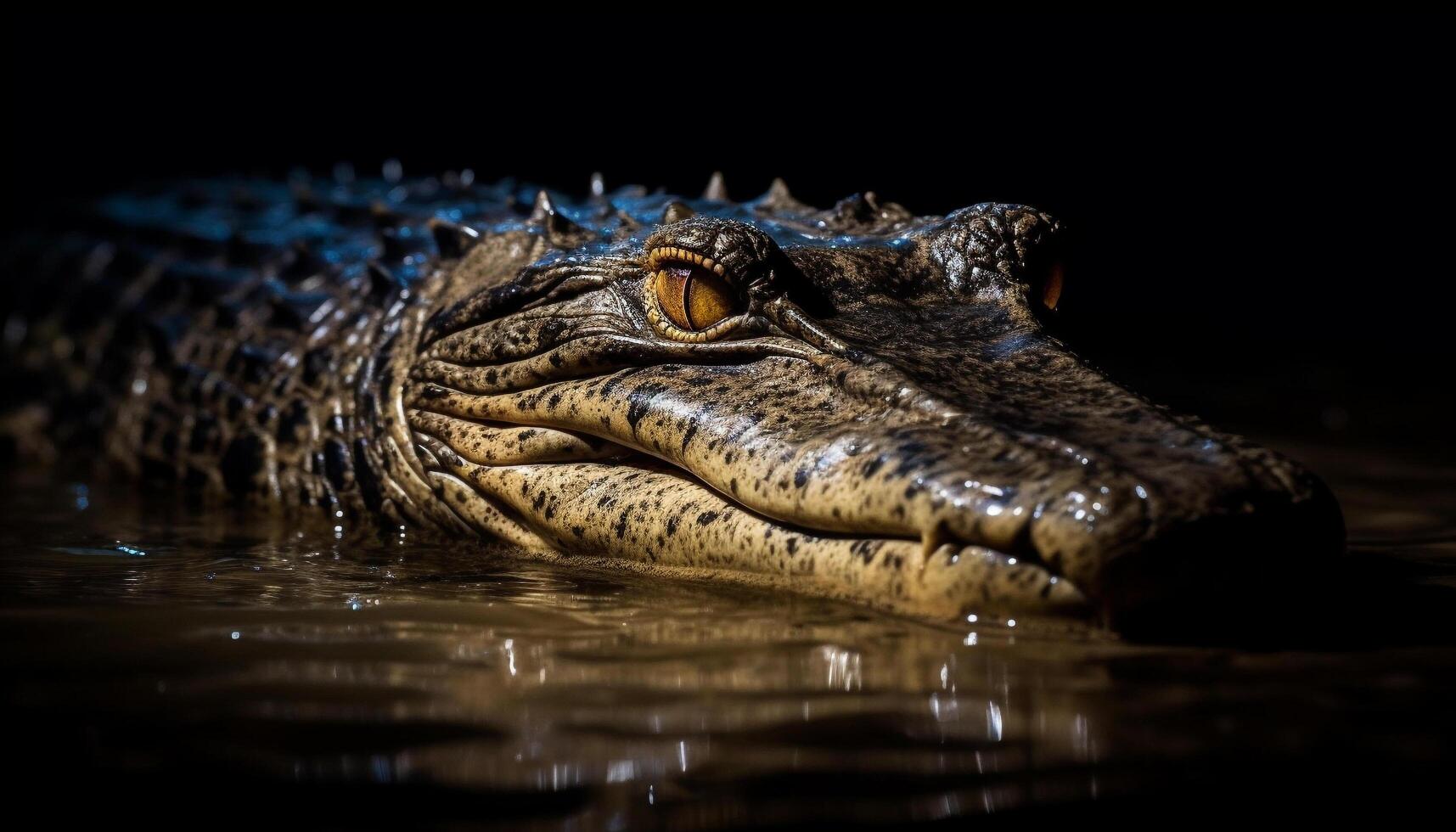 Large crocodile in the wild, dangerous with sharp teeth and aggression generated by AI photo