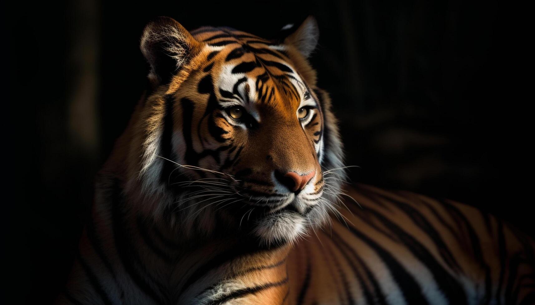 Majestic Bengal tiger staring with aggression in tropical rainforest generated by AI photo
