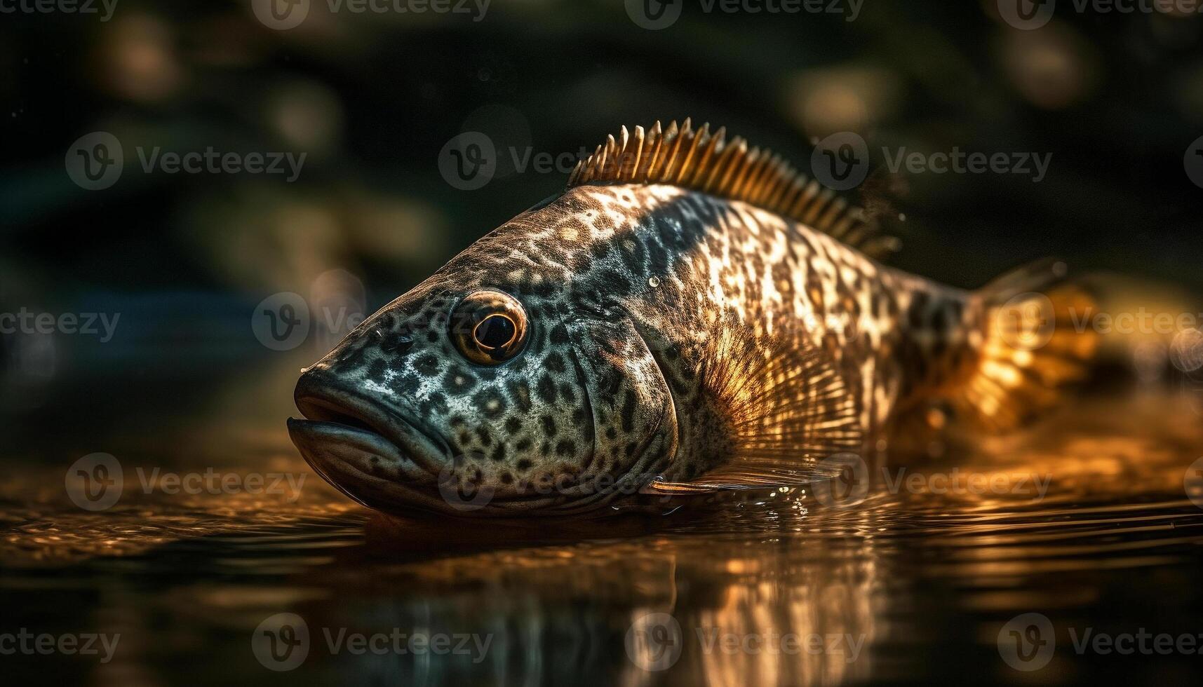 One animal swimming in freshwater pond with multi colored tail generated by AI photo