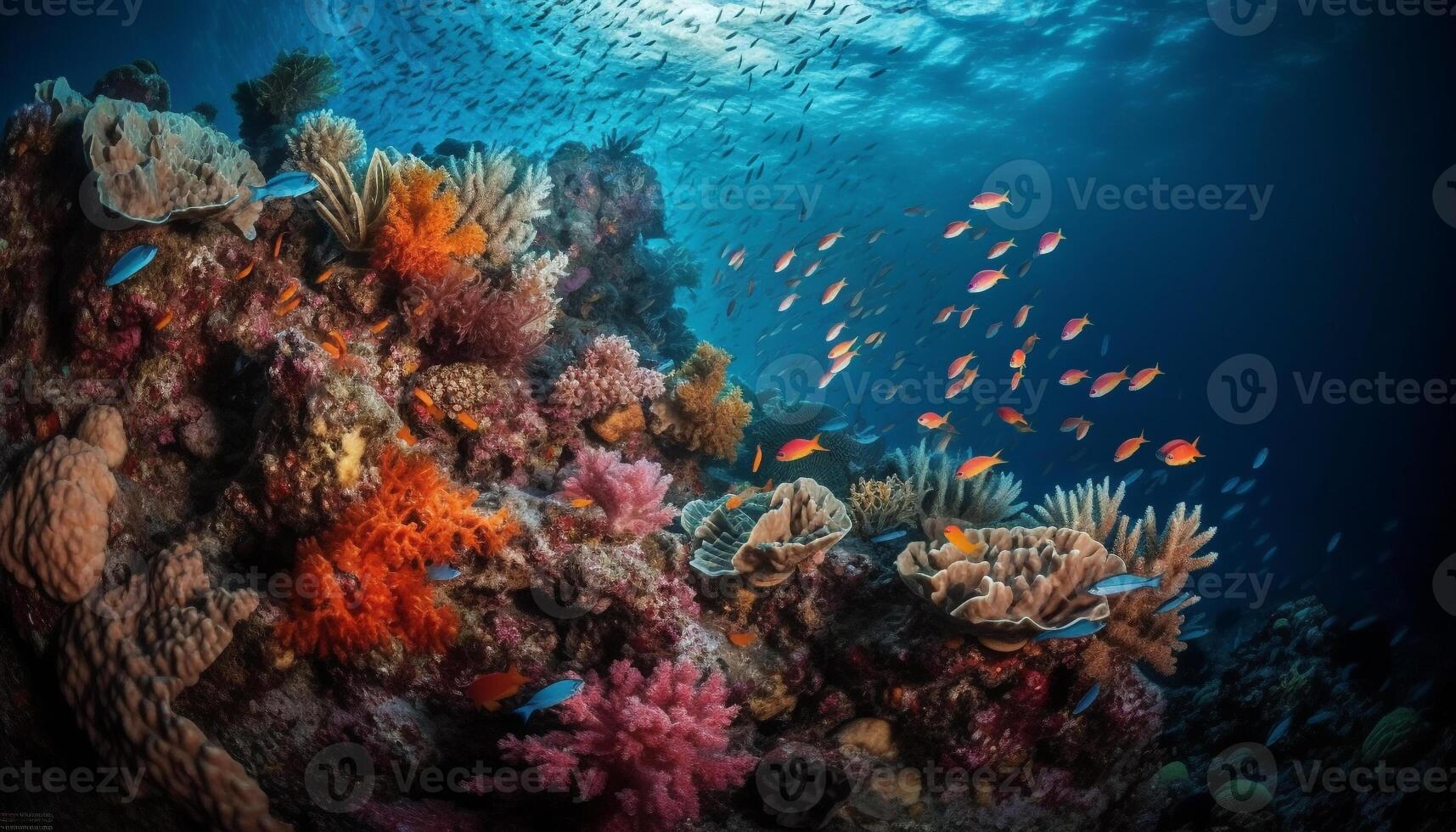 multi de colores mar vida en idílico submarino caribe paisaje generado por ai foto