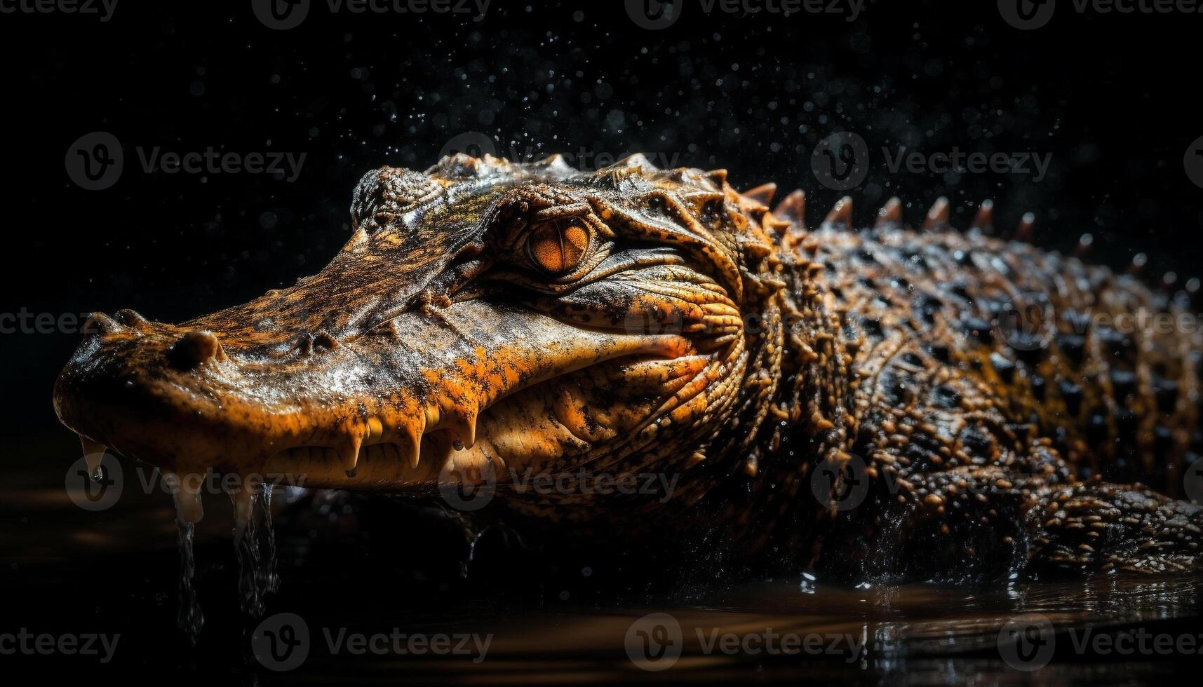 Close up of dangerous crocodile teeth in wet African swamp generated by AI photo
