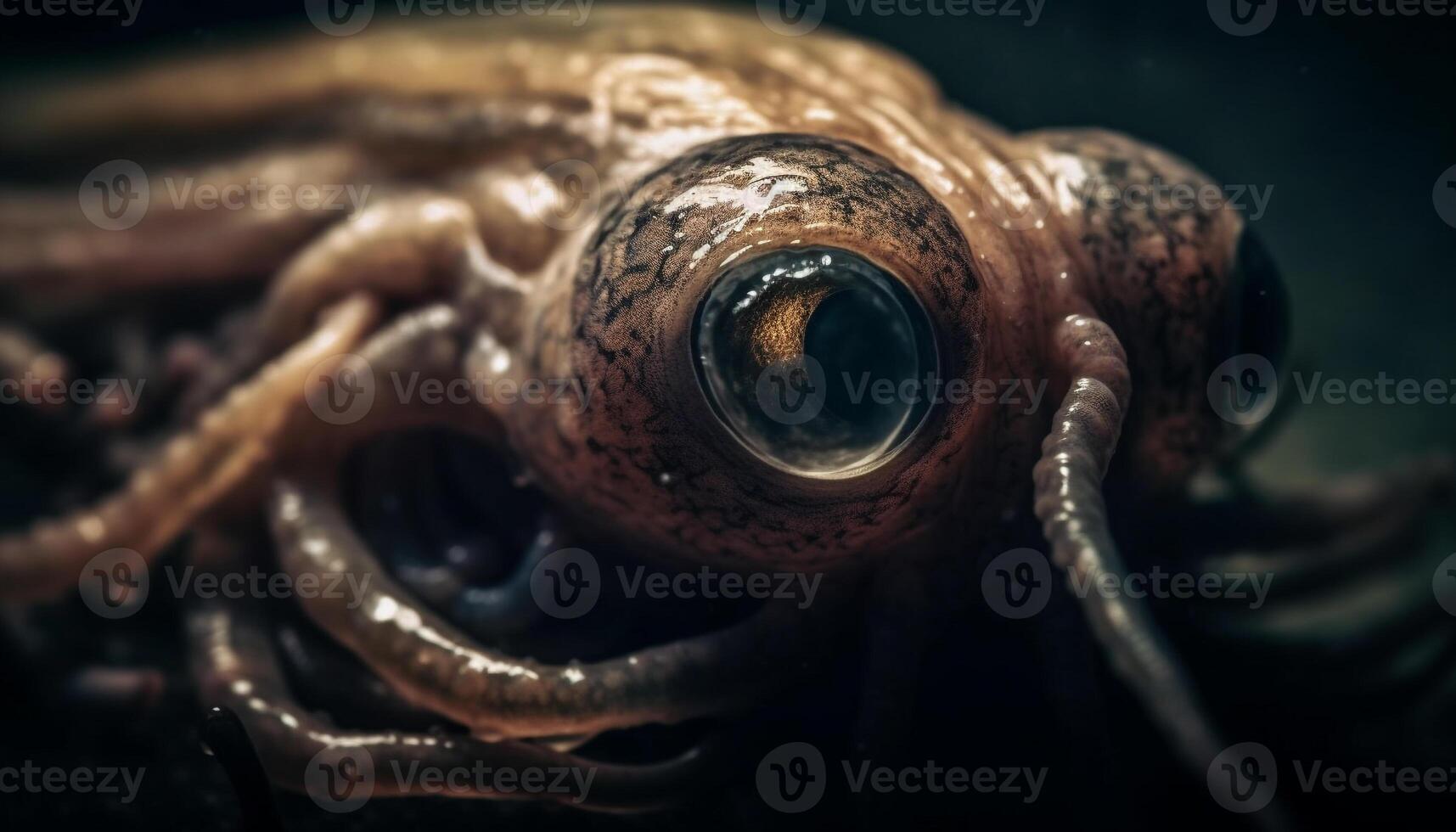 Endangered octopus in coral reef, close up portrait with selective focus generated by AI photo