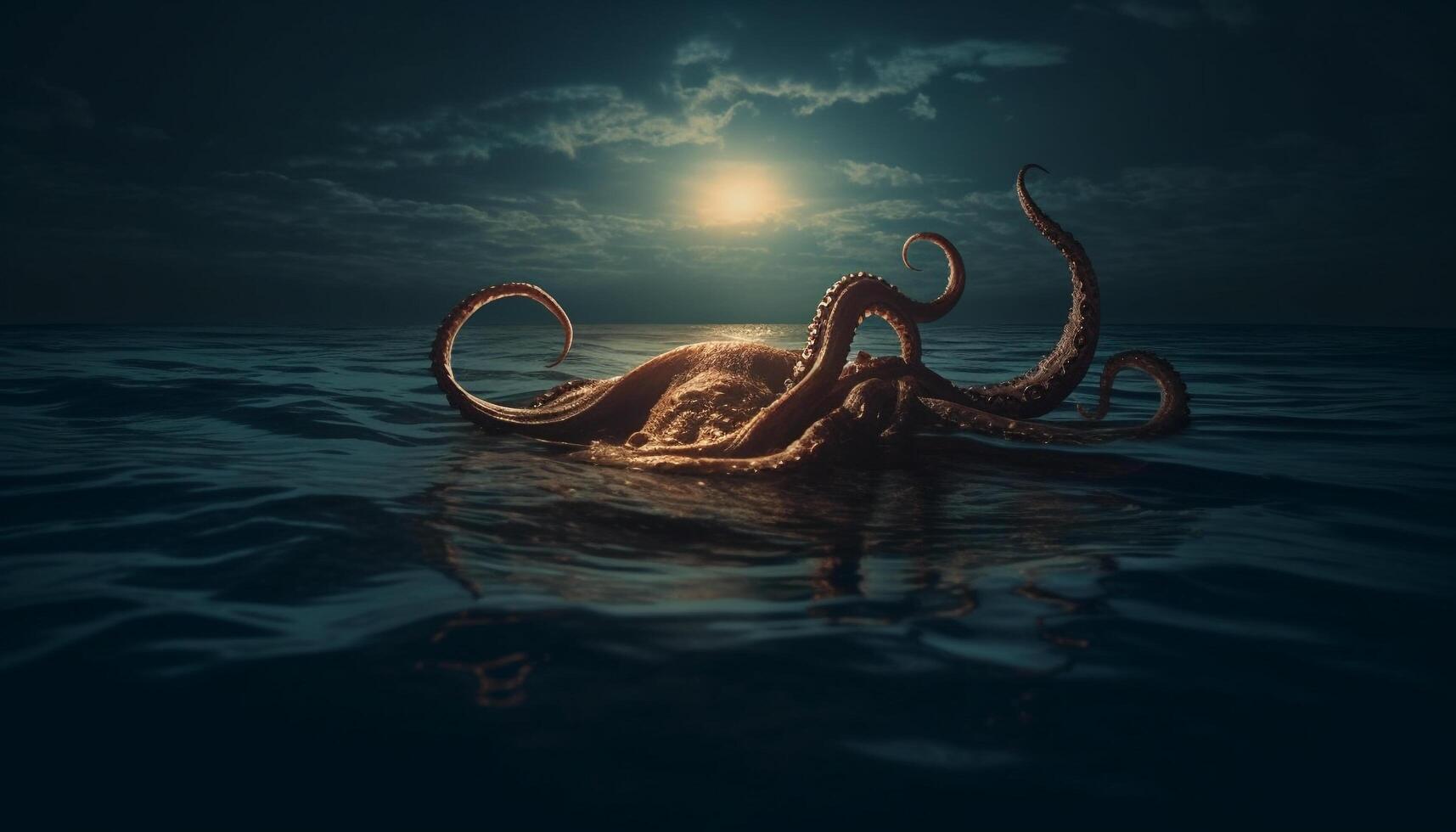Deep underwater mystery a spooky seascape with dangerous tentacles generated by AI photo