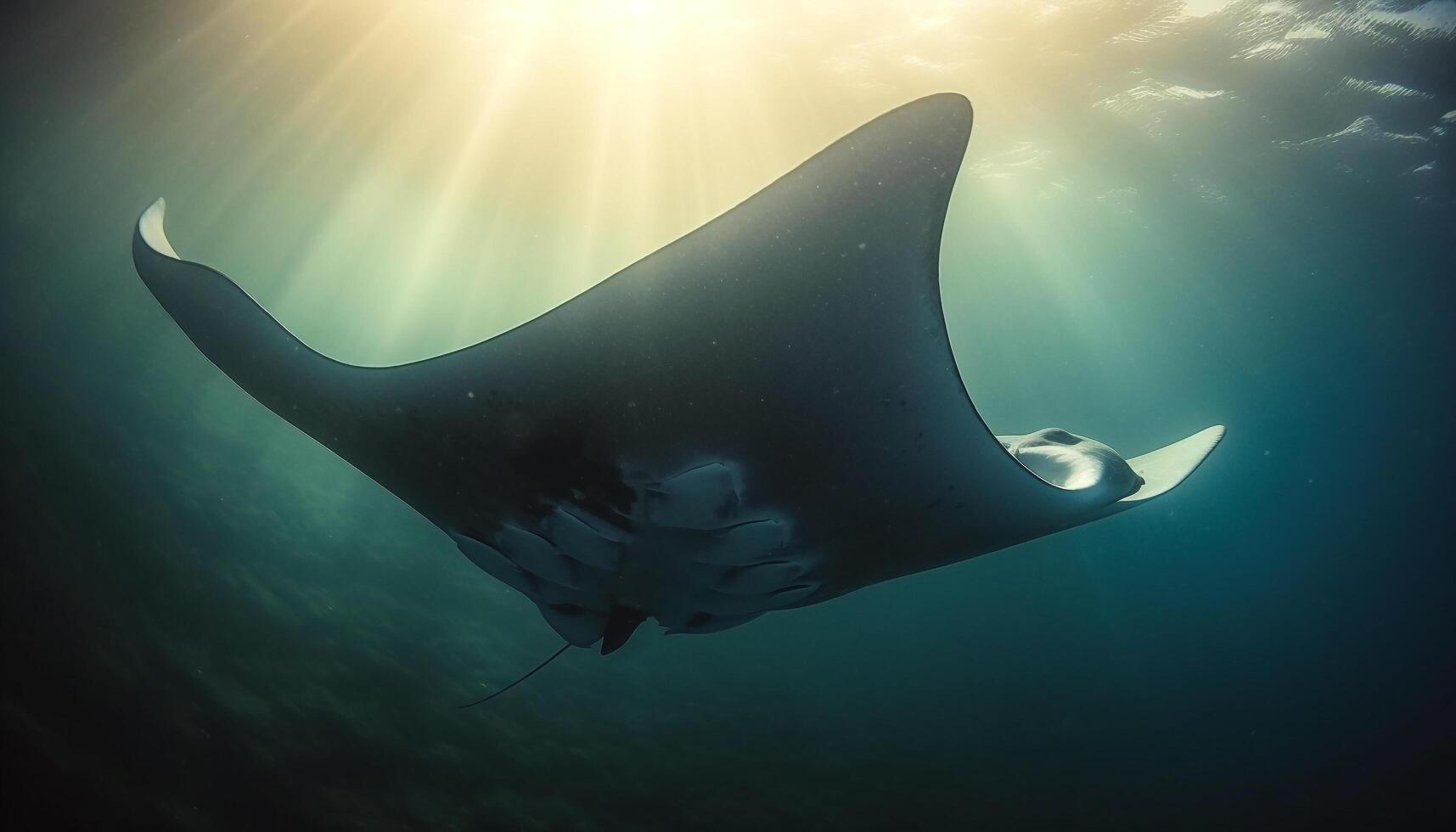 Majestic giant manta ray swimming in blue underwater fantasy world generated by AI photo