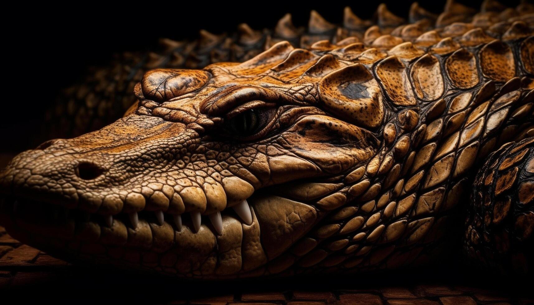Animal scales pattern on crocodile skin, dangerous reptile in Africa generated by AI photo