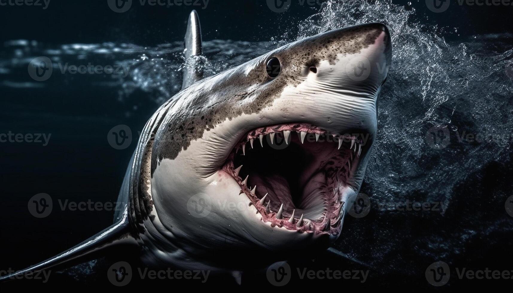Large aquatic mammal with sharp teeth and open mouth swimming underwater generated by AI photo