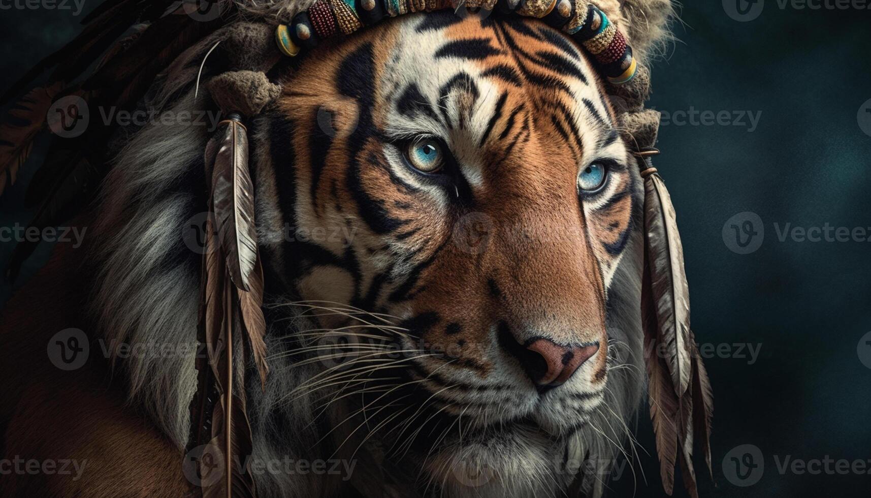 Close up portrait of majestic Bengal tiger staring at camera generated by AI photo