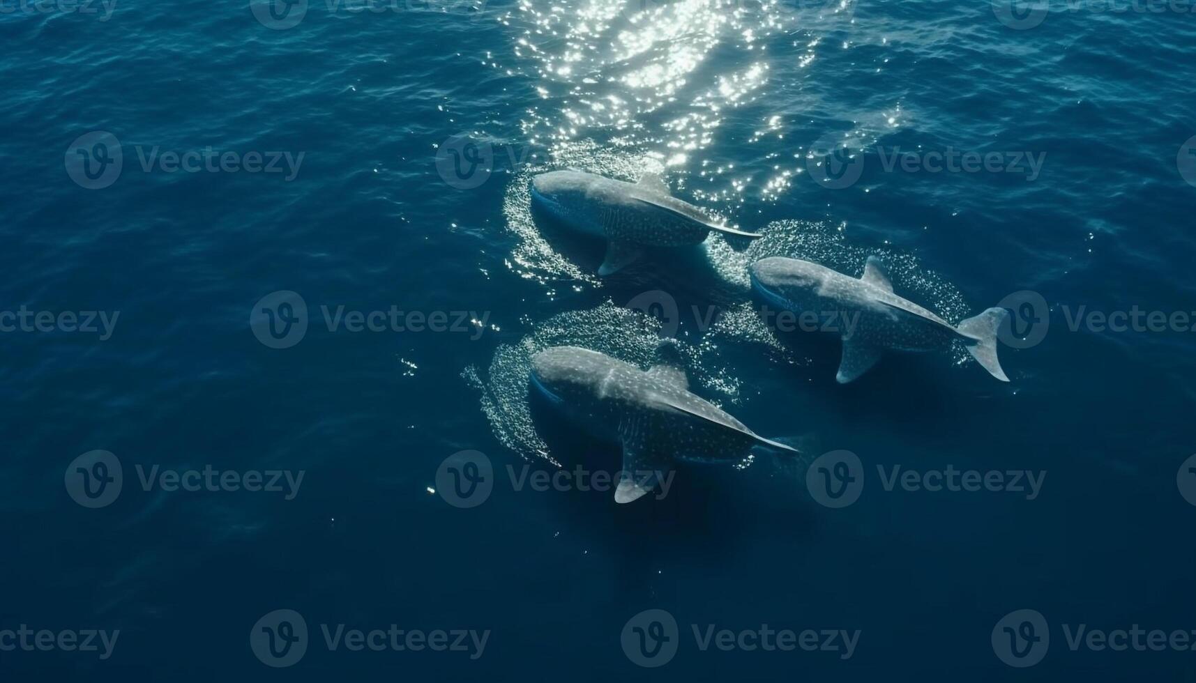 Playful dolphins and majestic humpback whales breach in tranquil seas generated by AI photo