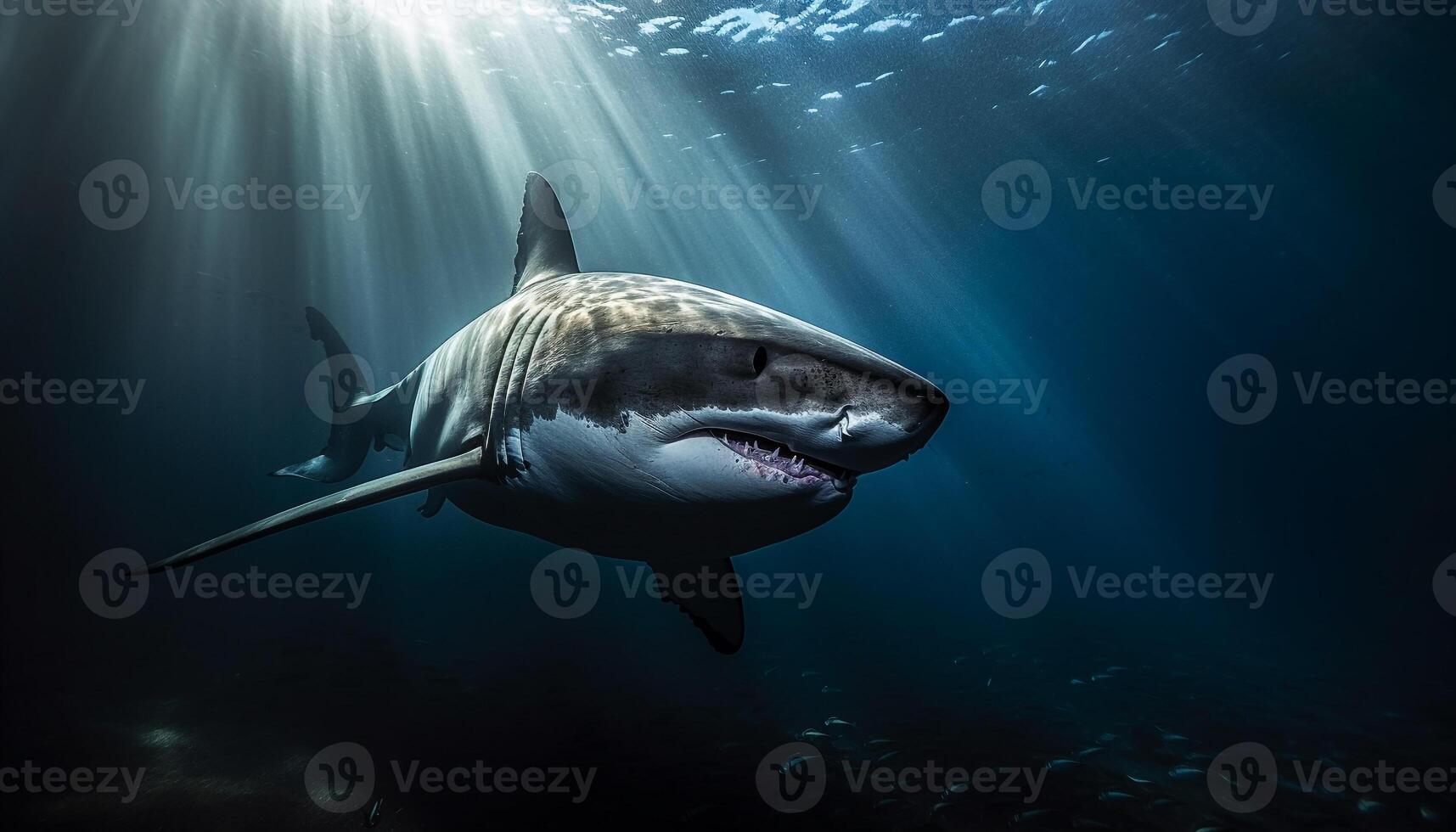 majestuoso manta rayo, gigante dientes, nadando en escalofriante agua salada generado por ai foto