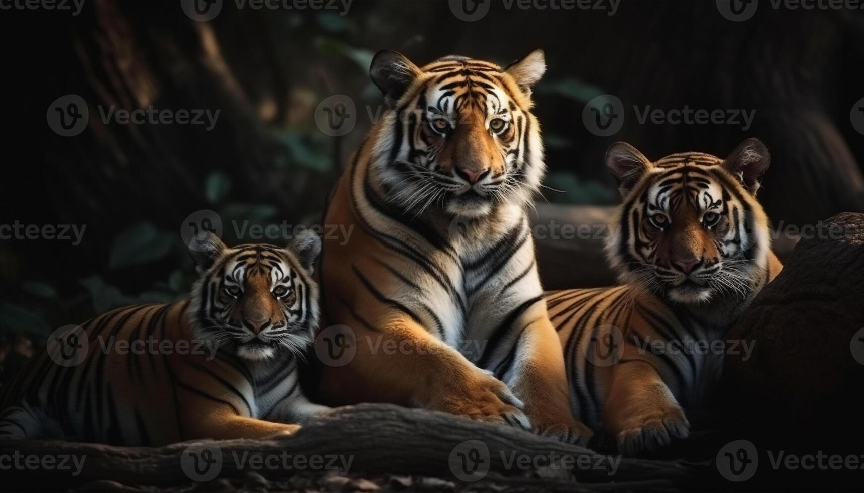 Bengal tiger, endangered species, looking at camera, outdoors generated by AI photo