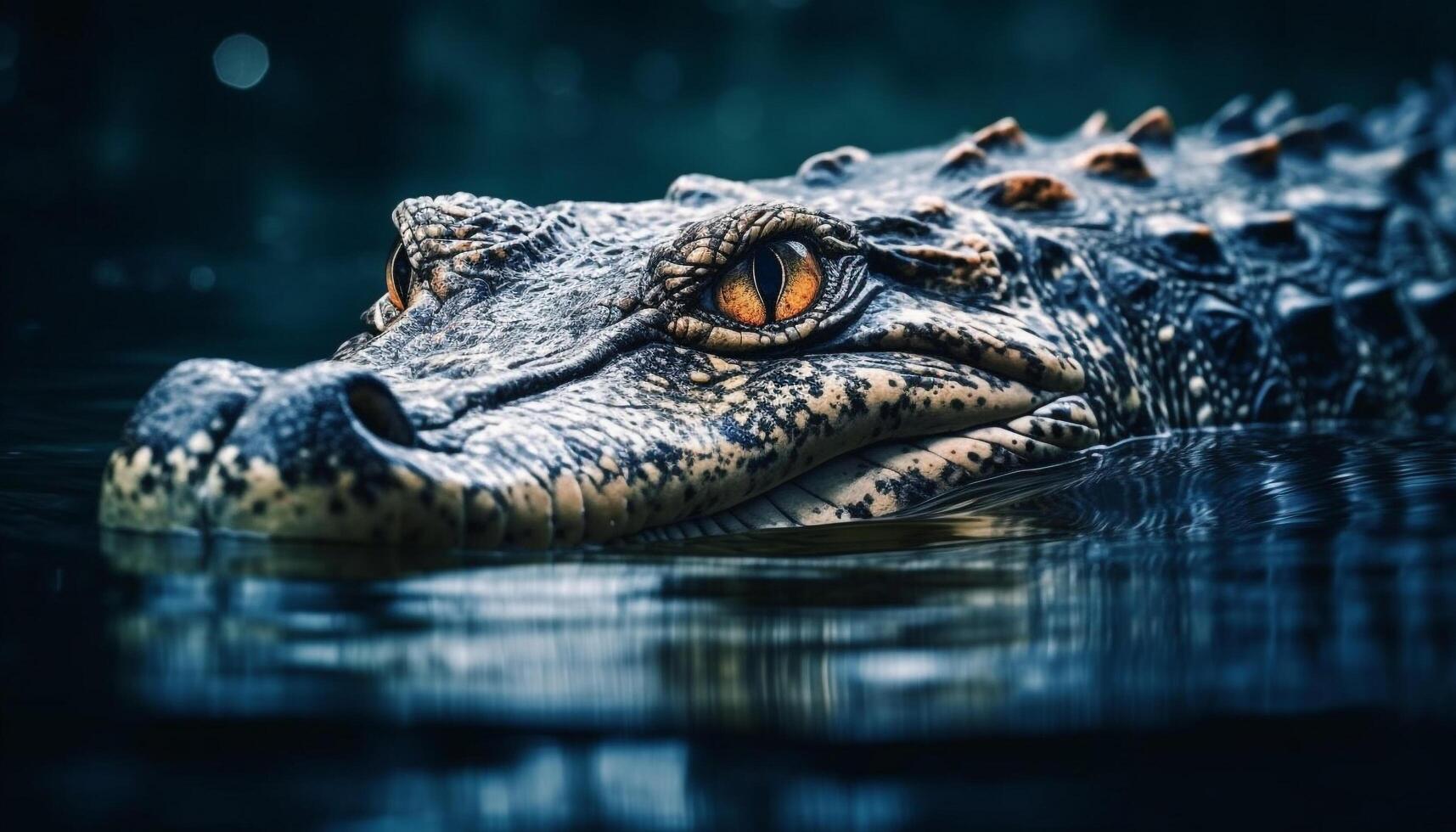 Large crocodile in the swamp, aggressive with sharp teeth underwater
