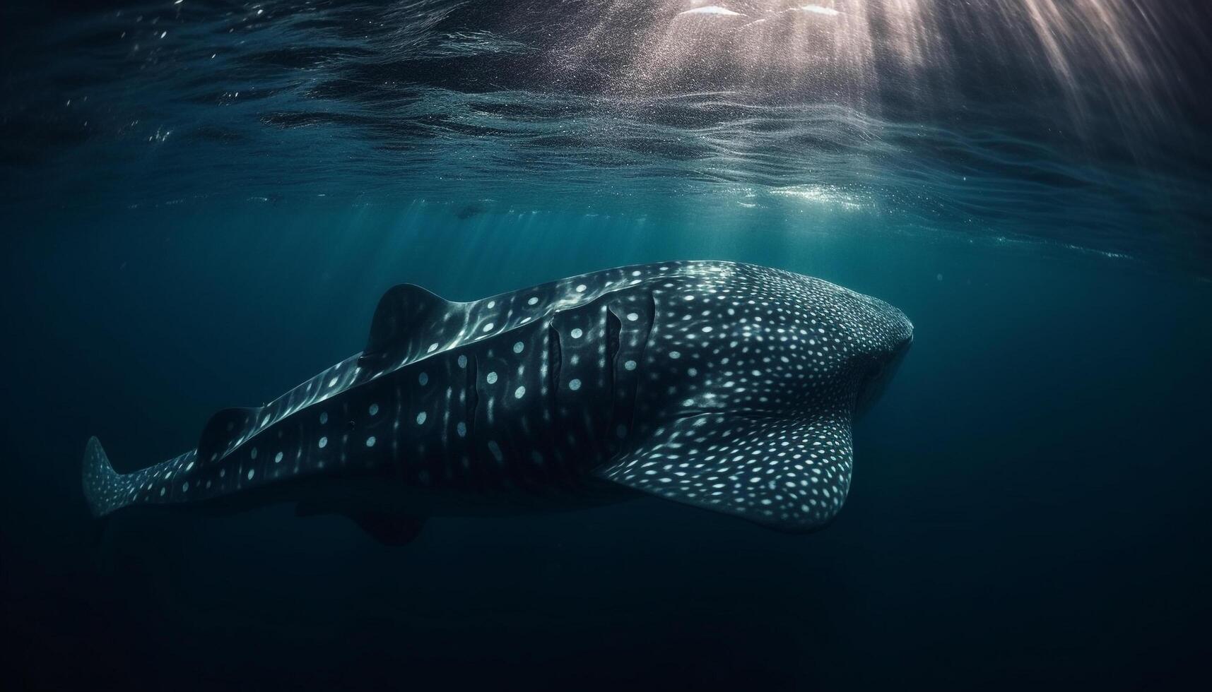 Majestic whale shark swimming in blue tropical saltwater reef generated by AI photo