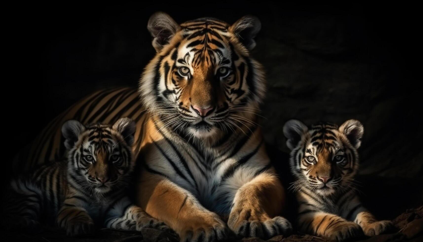 Majestic Bengal tiger cub walking in wildlife reserve, staring fiercely generated by AI photo