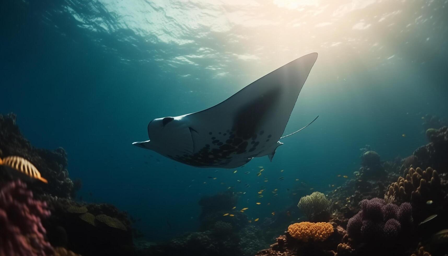 Deep sea diving reveals majestic sea life in multi colored reef generated by AI photo