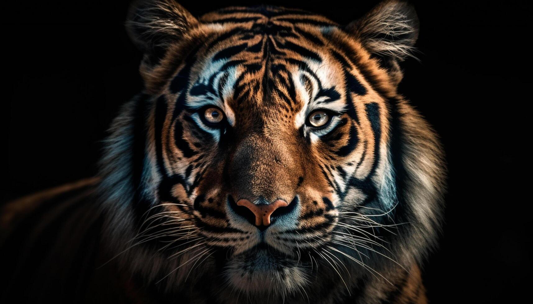 Majestic Bengal tiger staring at camera in tropical rainforest generated by AI photo