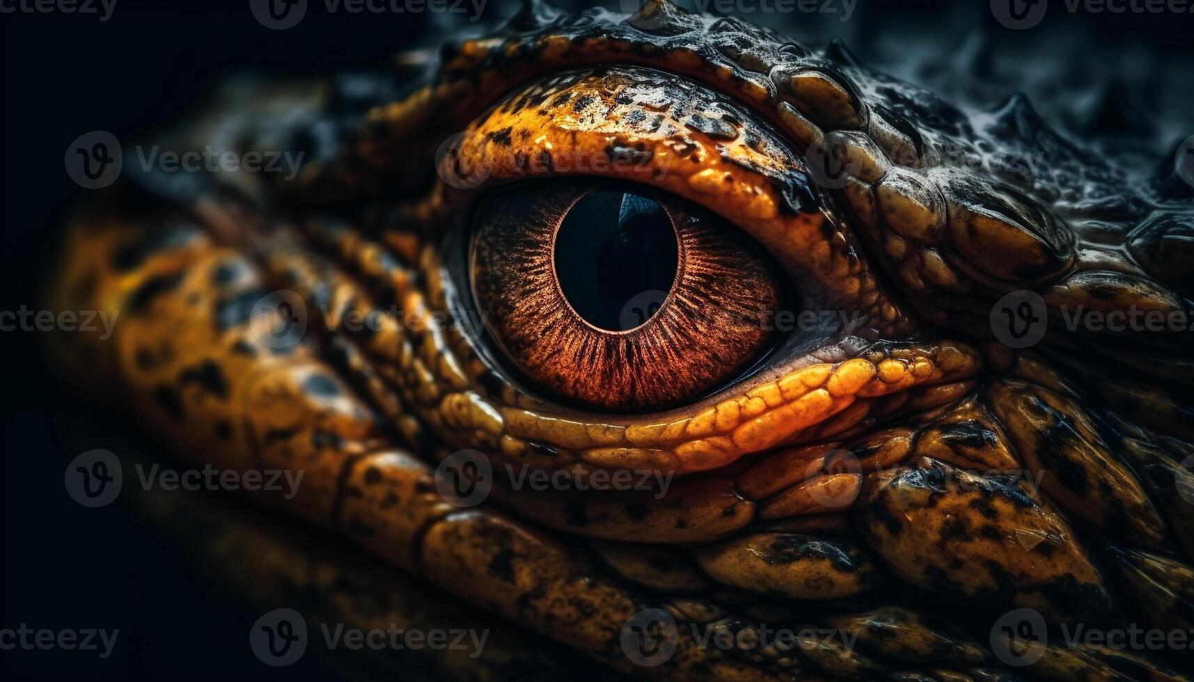 Animal eye looking at camera Close up portrait of crocodile generated by AI photo