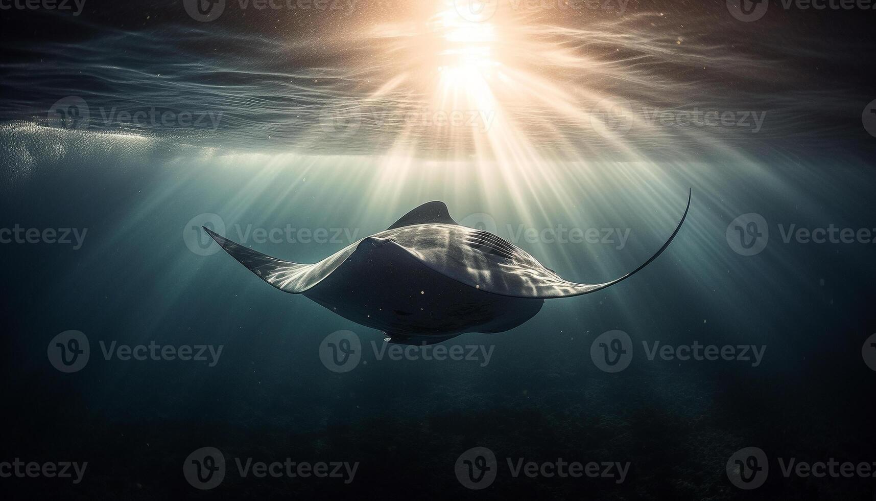 Majestic giant manta ray swimming in tropical saltwater reef generated by AI photo