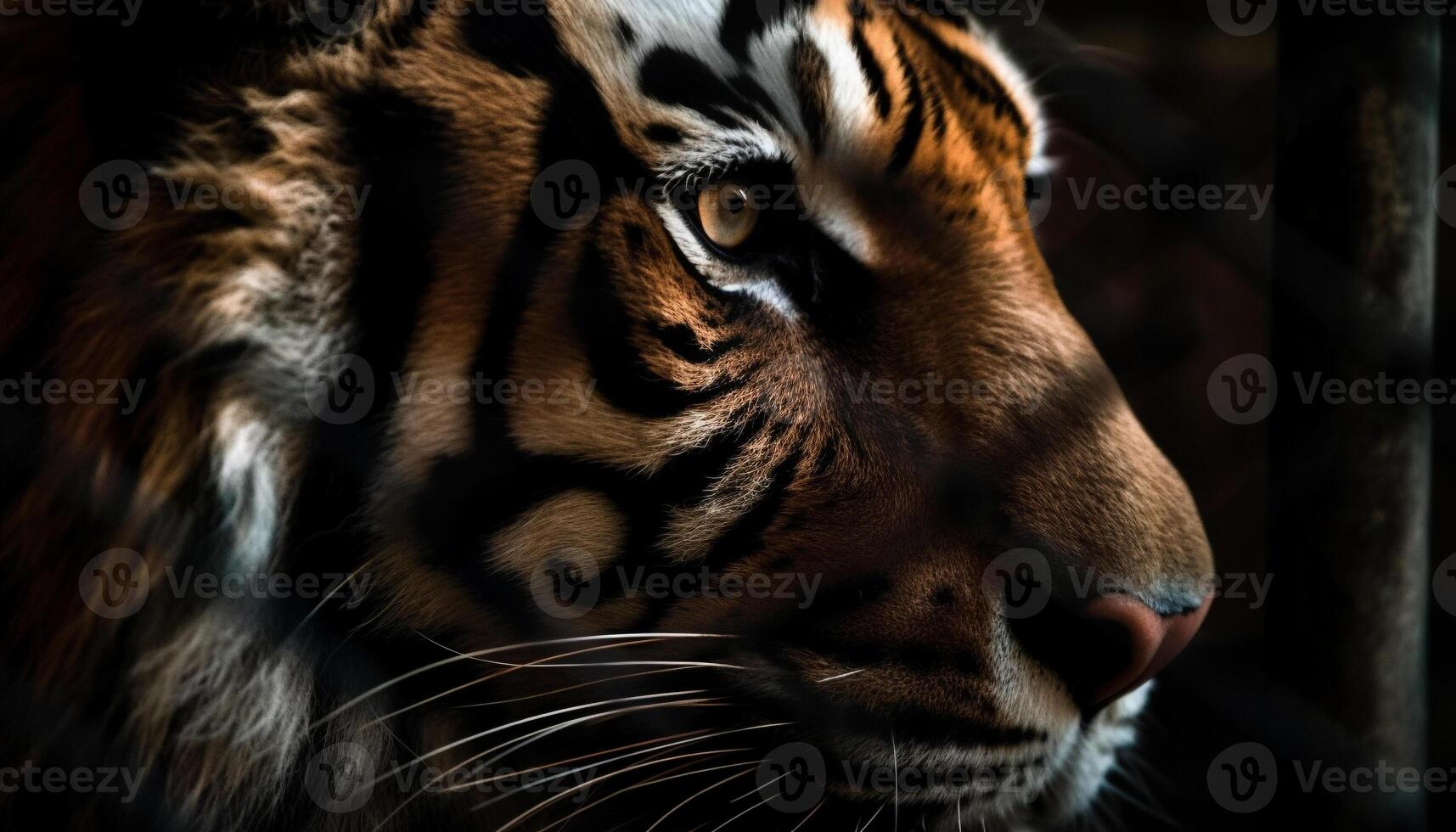 Large Bengal tiger staring with aggression, majestic beauty in nature generated by AI photo