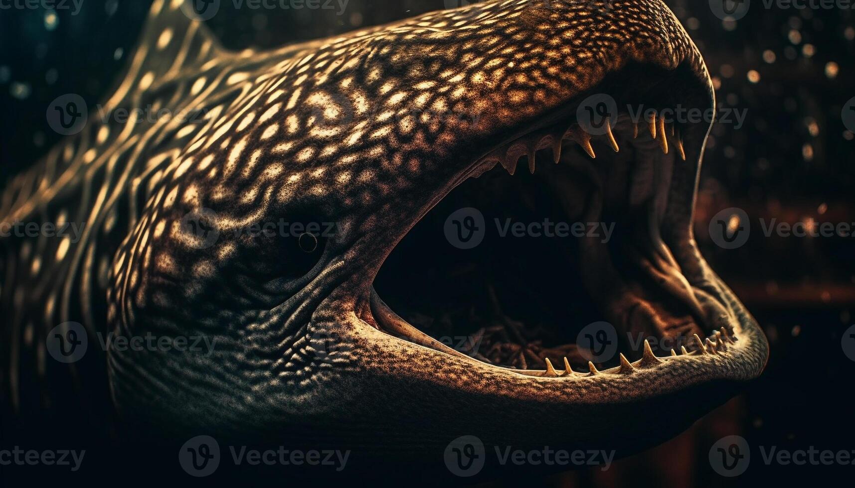 Majestic reptile with large teeth and open mouth underwater generated by AI photo