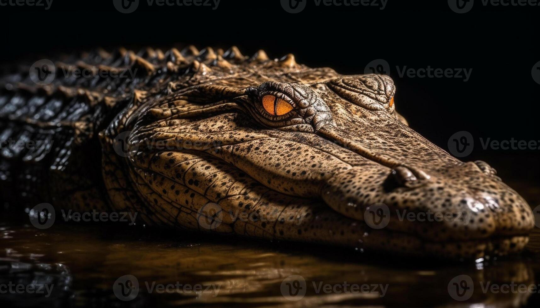 Endangered crocodile in the wild, danger lurking in the swamp generated by AI photo