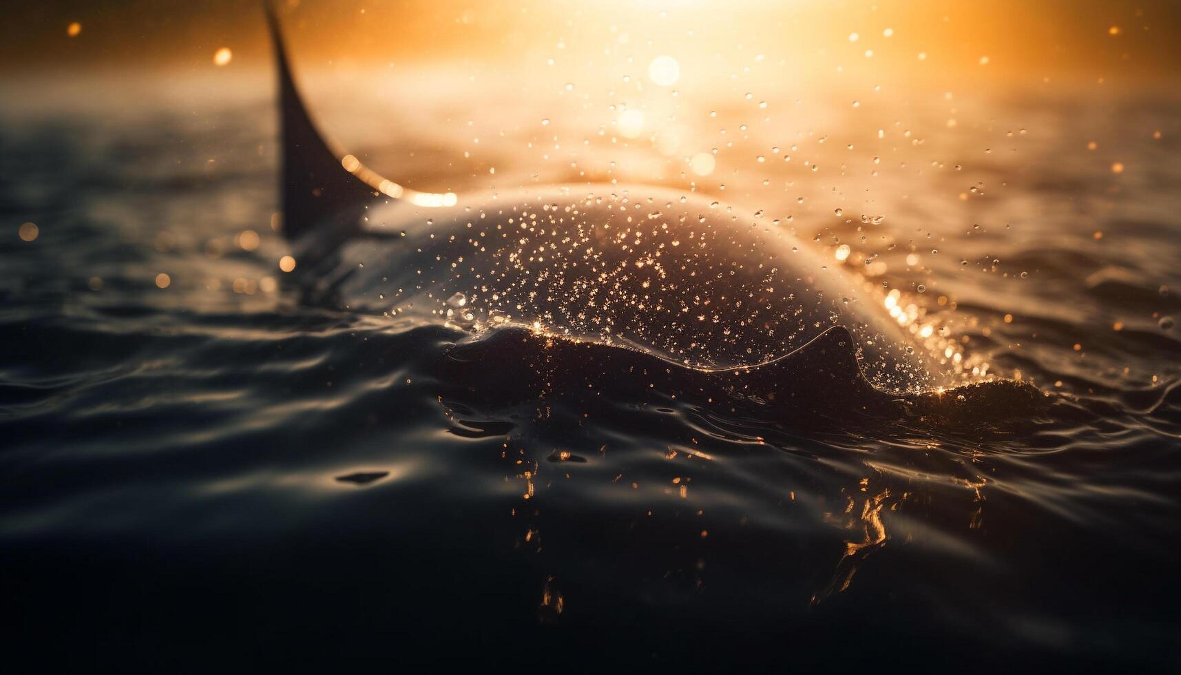 Dolphin swimming in tranquil seascape, reflecting beauty in nature generated by AI photo