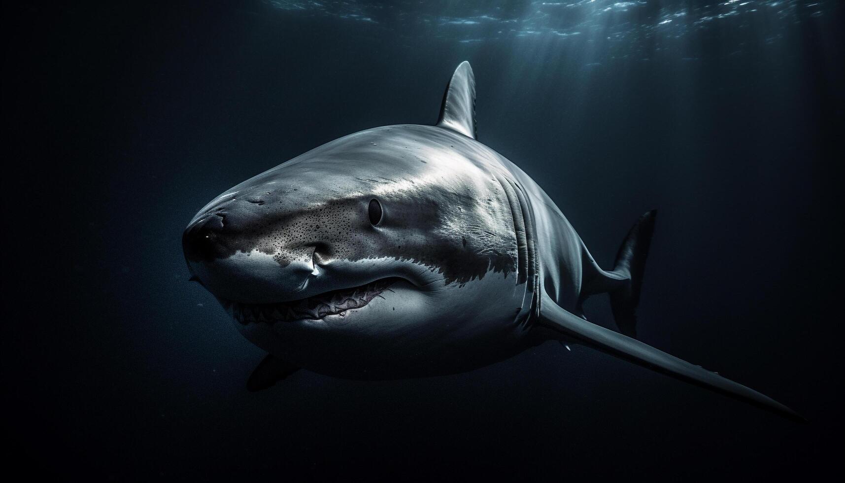 majestuoso agua salada pescado con agudo dientes en oscuro submarino movimiento generado por ai foto