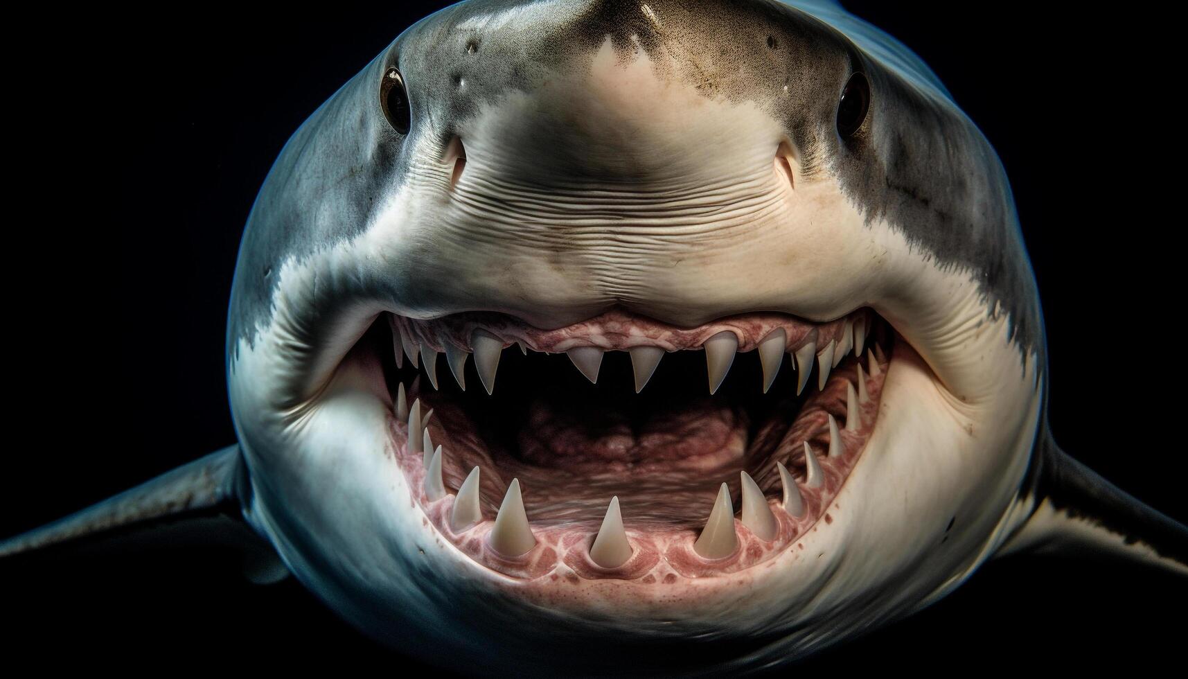 Furious animal teeth in close up, a spooky underwater horror generated by AI photo