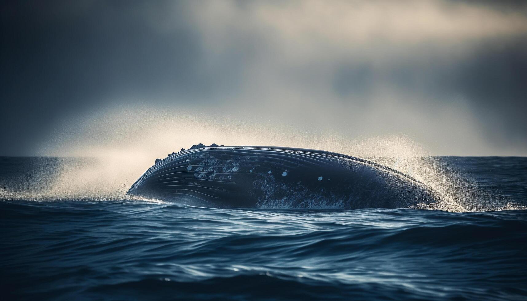 Blue humpback breaches, splashing in seascape, dolphin and whale watching generated by AI photo