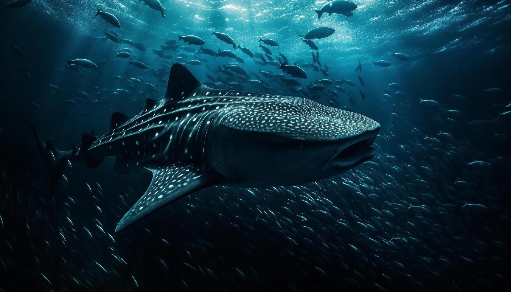 rojo mar majestuoso belleza en naturaleza manchado ballena tiburón nadando generado por ai foto