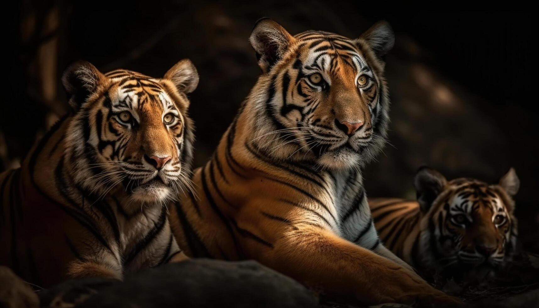Close up portrait of majestic Bengal tiger staring at camera generated by AI photo