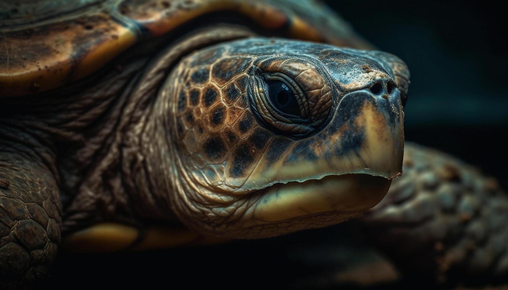 Close up portrait of a slow sea turtle in the wild generated by AI photo
