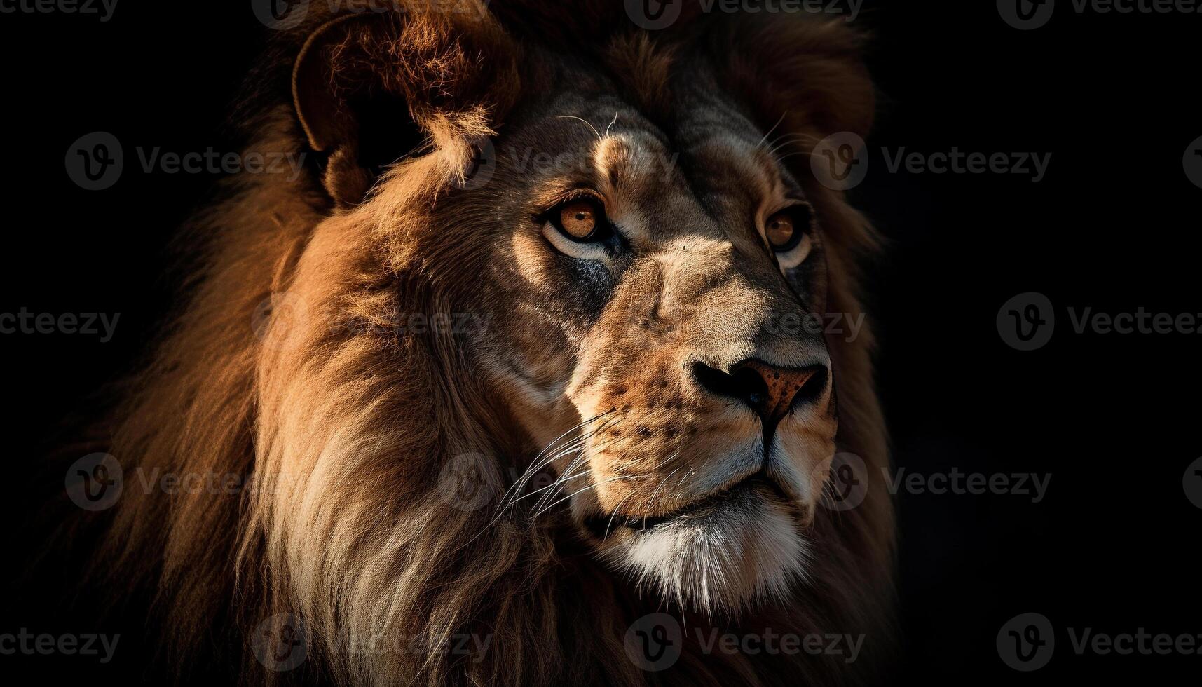 Majestic male lion with a beautiful mane staring at camera generated by AI photo