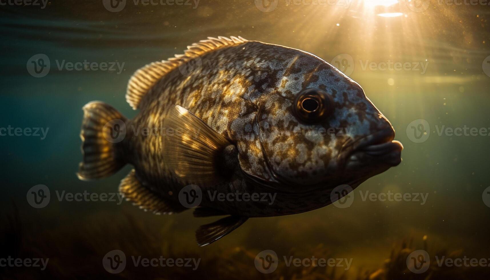 Multi colored fish swimming in natural beauty of underwater seascape generated by AI photo