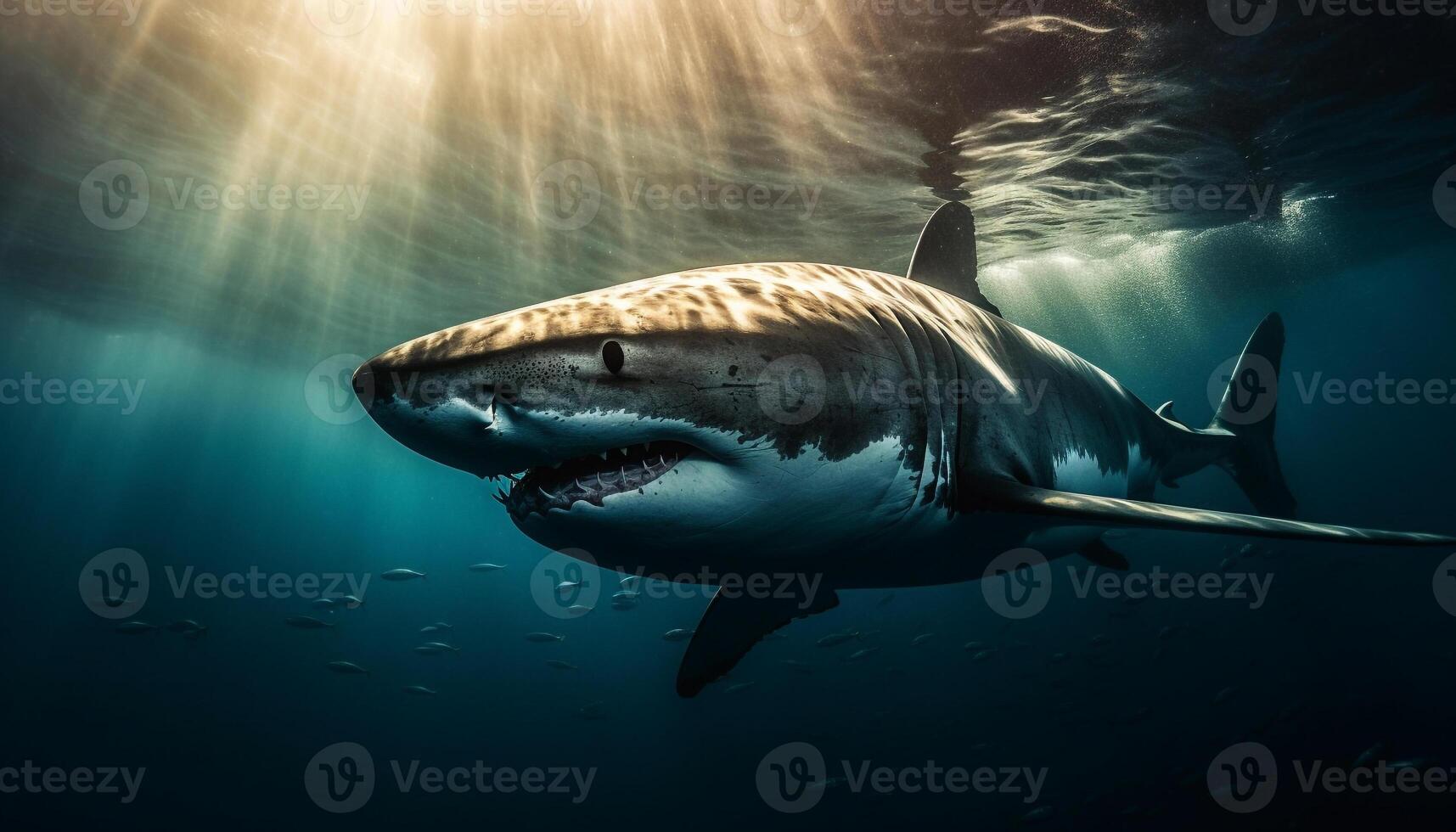 majestuoso gigante pescado con agudo dientes en profundo azul arrecife generado por ai foto