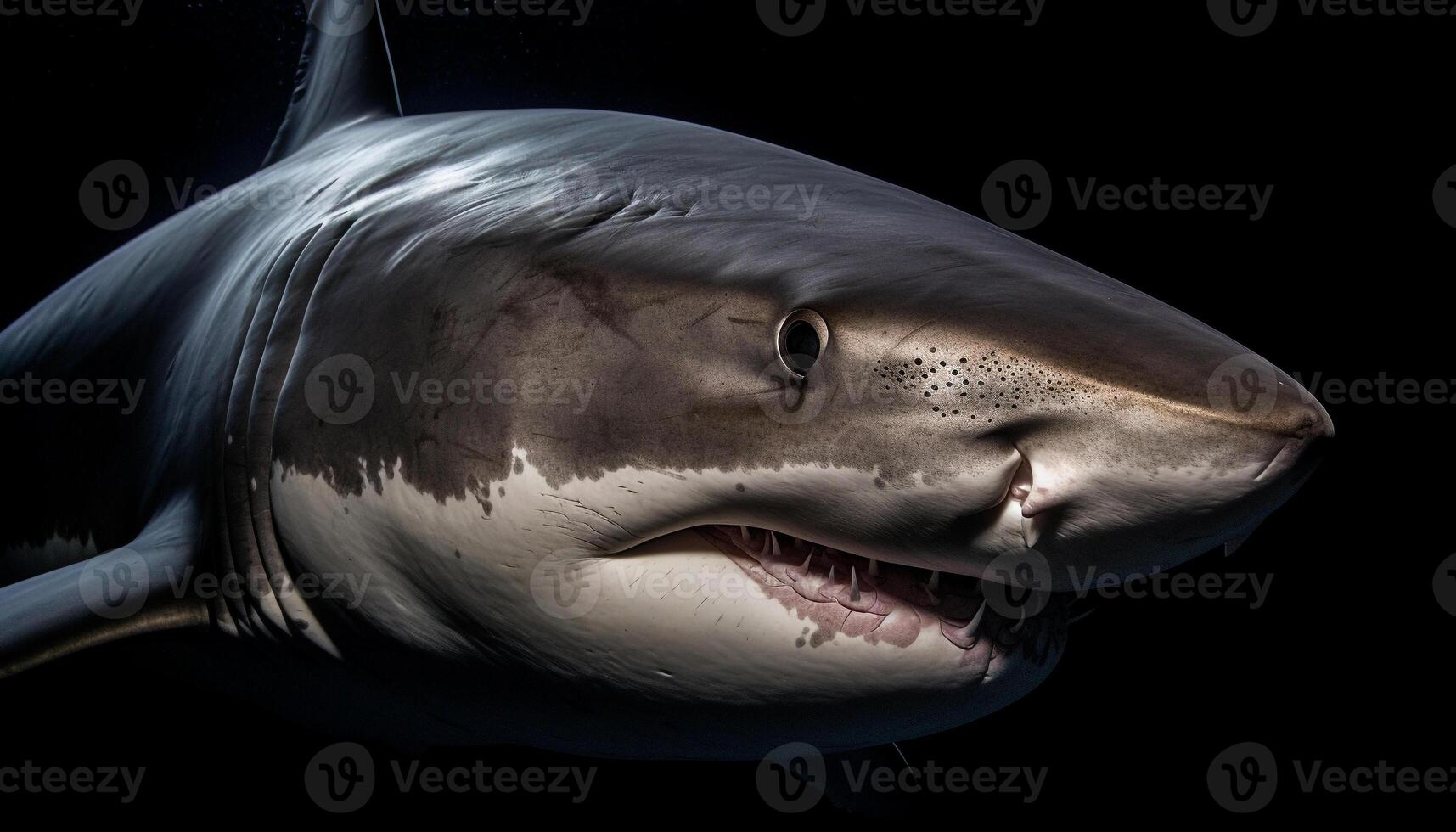 Smiling dolphin, aquatic mammal, underwater portrait, large animal teeth generated by AI photo