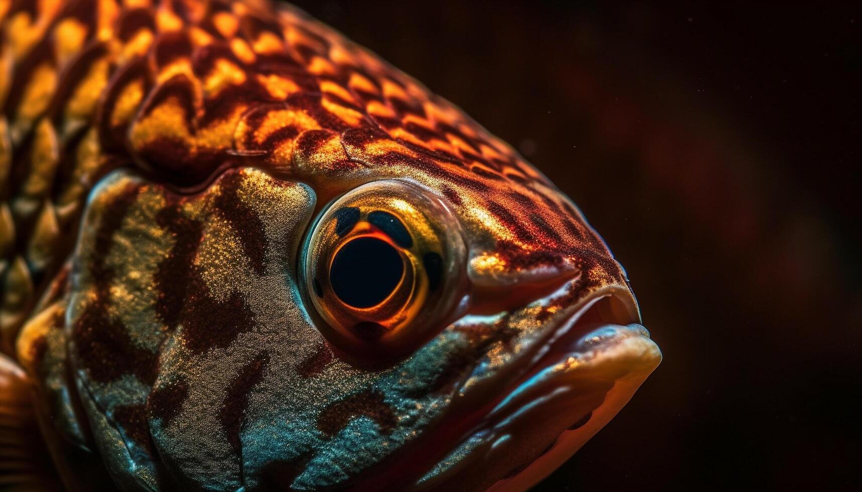 Multi colored fish in close up underwater portrait, beauty in nature generated by AI photo